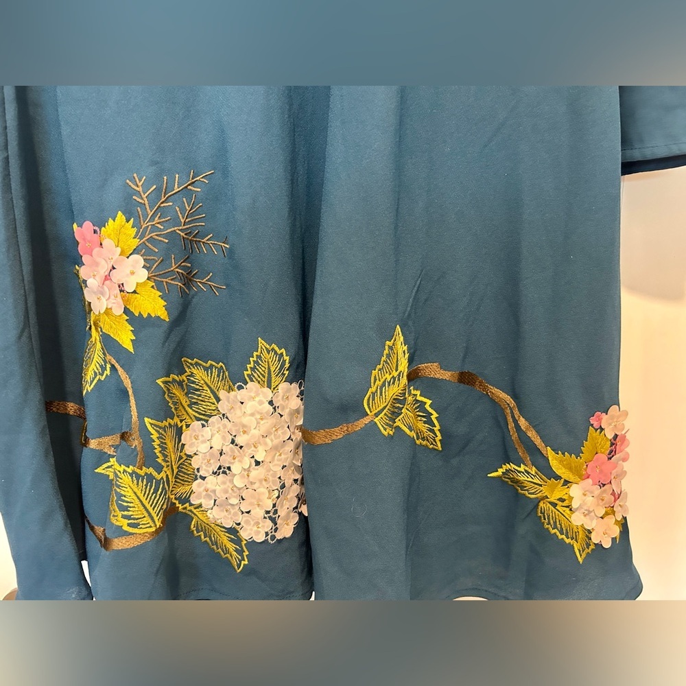 Anthropologie Varun Bahl Hydrangea Floral Dress Blue Applique Embroidery Sz 12 - Picture 9 of 11